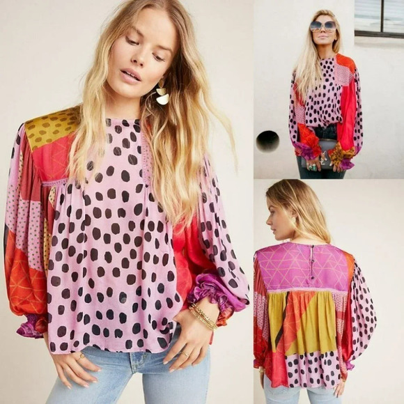 Anthropologie Bl-nk London Miranda Peasant Blouse Size Medium $128 - Picture 13 of 15